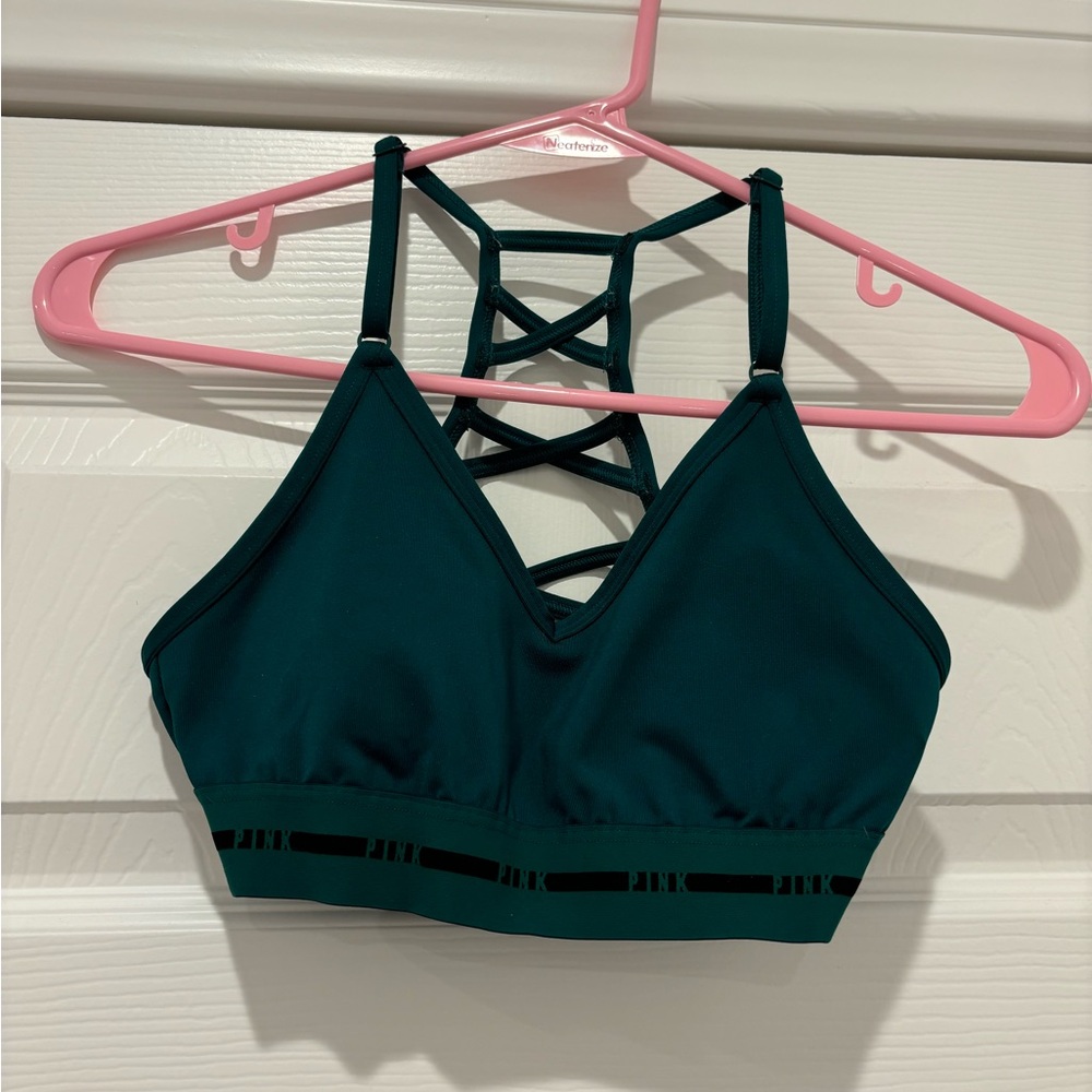 Green cross back sports bra, with adjustable straps!